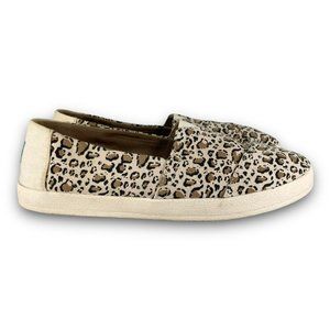 Toms Avalon Leopard Flats 10015236 Slip On Shoes Loafers Beige Brown Women 9